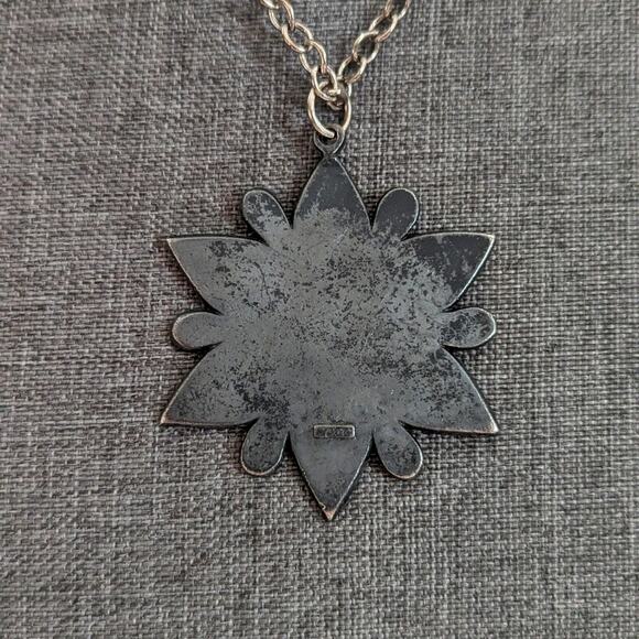 Vintage Rare Coro Signed Sterling Silver Ornate Star Pendant Chain Necklace